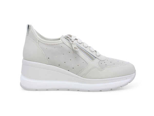 Melluso Donna Scarpe Zeppa in Pelle e Camoscio Traforato Bianco R20456-244586